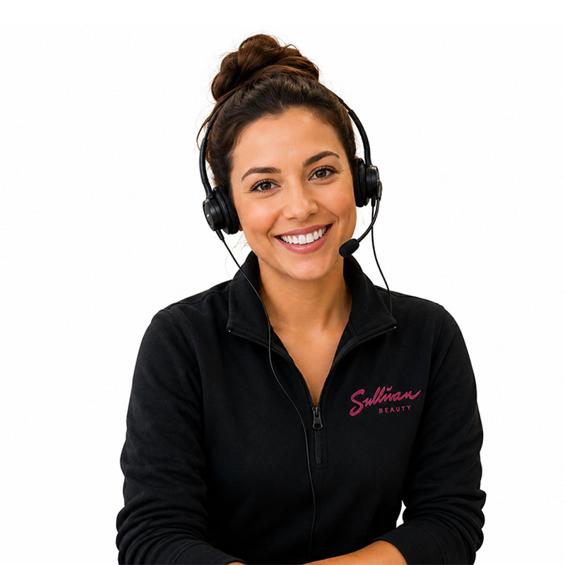 Sullivan Beauty customer care professional wearing a headset and smiling
